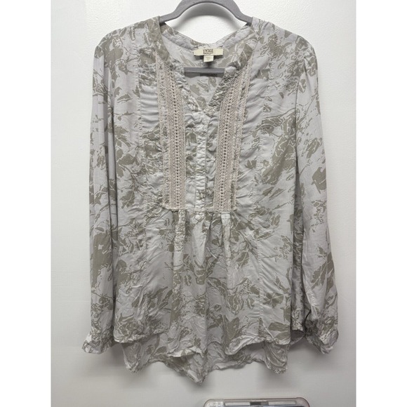 Vintage America women's XL tunic gray‎ print v-neck lace 100% Cotton - Picture 1 of 8